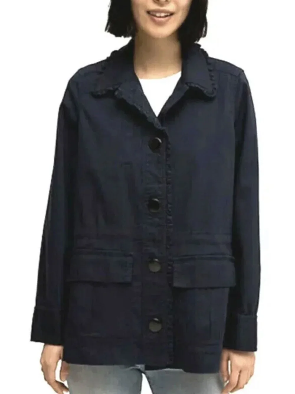 Kate Spade Broome Street Navy Utility Ruffle Chore Jacket XS